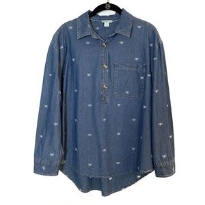 Sundance Denim Shirt Size Large Blue Chambray Embroidered Bumblebee Long Sleeve